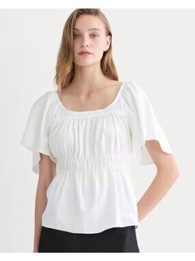 Everlane The Flutter Sleeve Top in Stretch Linen Women's Size XL in White NWT!